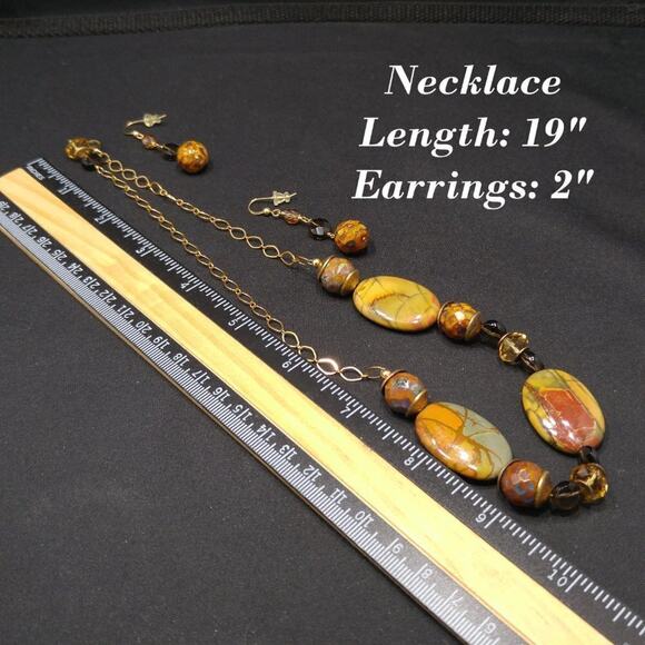 Gemstone Jasper Crystal Necklace, Matching Ear Wire Earrings, Earth Tones, 19 In - Picture 8 of 8